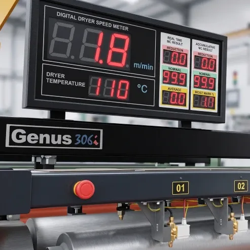 GENUS-306i Output Display — Real-Time MC Reading and Dryer Status
